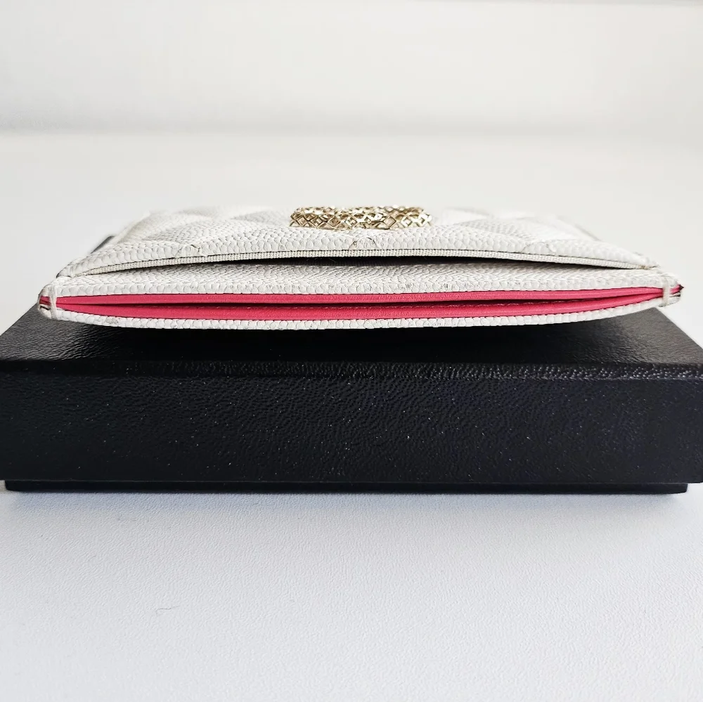 Chanel White Caviar Leather Classic Card Holder Wallet